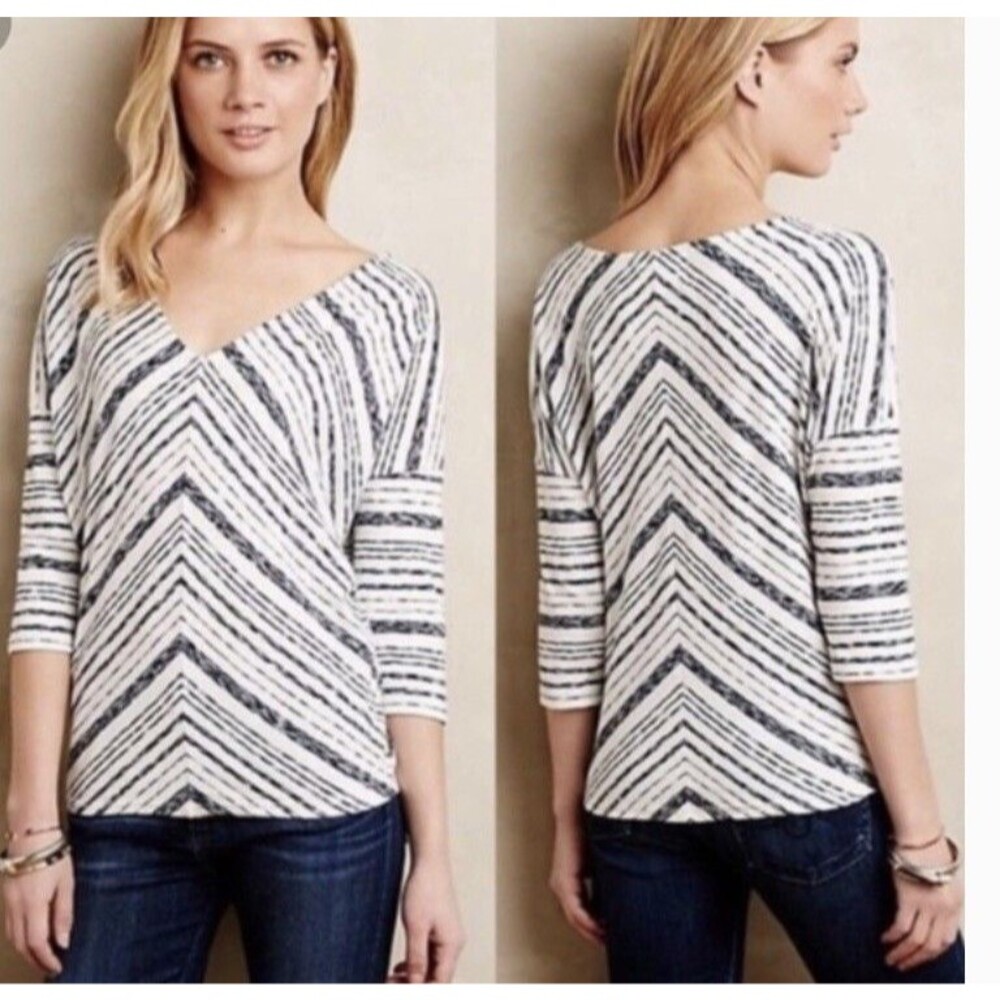 Anthropologie Puella Dolman Top White Chevron Striped 3/4 Sleeve Womens XS